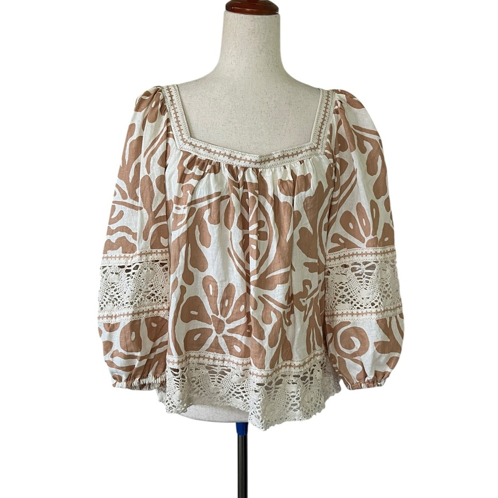 Christian Siriano Cream and Tan Patterned Blouse - Picture 7 of 11